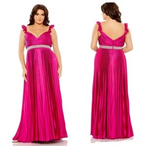 Mac Duggal Embellished Waist Flutter Sleeve Pleated Gown Size 12 W